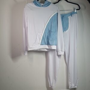 White and Blue Hoodie and Jogger Set